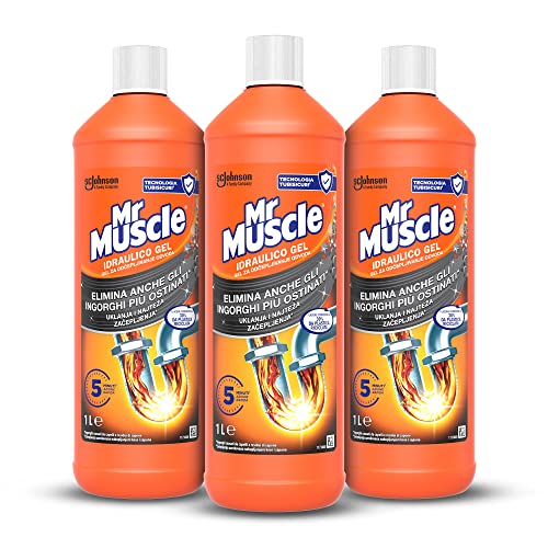 Mr Muscle Idraulico Gel, Disgorgante per Tubi e Scarichi, SICURO PER I TUBI - Formato Scorta da 3 pezzi da 1000 ml