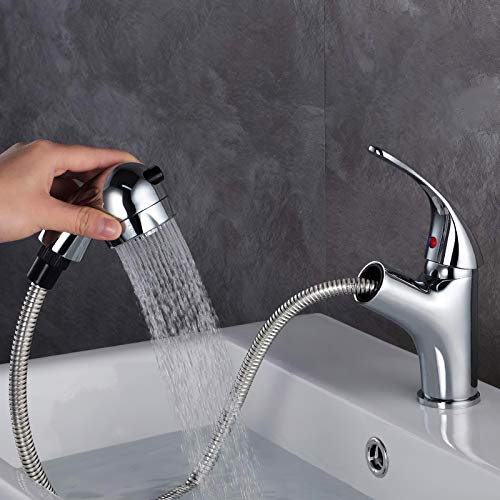 GAVAER Rubinetto Bagno Lavabo con Doccetta Estraibile e Spruzzatore a Doppia Funzione, per Miscelatore Bagno, metallo di alta qualità Cromato Rubinetteria con。