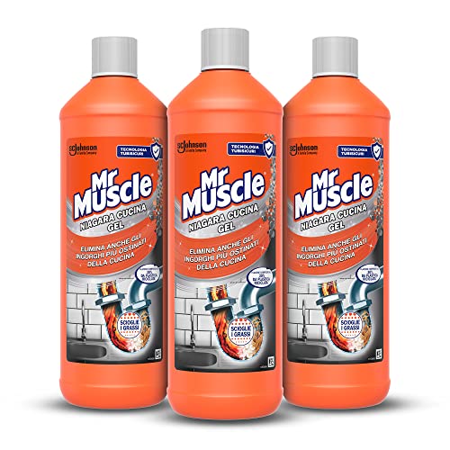 Mr. Muscle Niagara Cucina Gel, Disgorgante per Tubi e Scarichi della Cucina, SICURO PER I TUBI - Formato Scorta da 3 pezzi da 1000ml