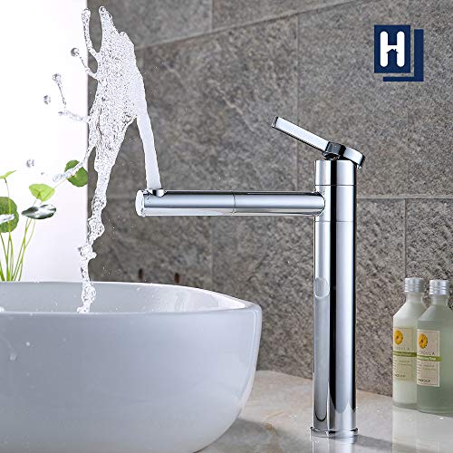 HOMELODY Rubinetto Bagno Lavabo Alto Miscelatore Monocomando Bocca Girevole 360 ° Miscelatore Monocomando per lavandino del bagno Acqua Fredda e Calda,Cromo