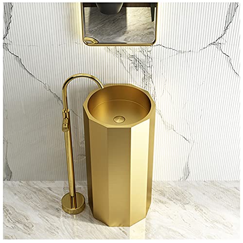 Lavandino A Colonna Moderno Acciaio Inossidabile Nero，lavabo Freestanding Bagno con Scarico E Rubinetto A Pavimento，lavabo Colonna per WC da Bagno in Giardino 420 * 800mm(Color:B con Rubinetto)