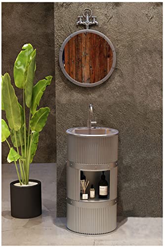 ZTGL Mobile da Bagno con Lavabo e Lavandino, Ferro Battuto Stile Industriale Mobile Bagno con Specchio, Lavabo a Colonna 41x41x83 cm Lavandino Bagno Retro, d'Argento,A